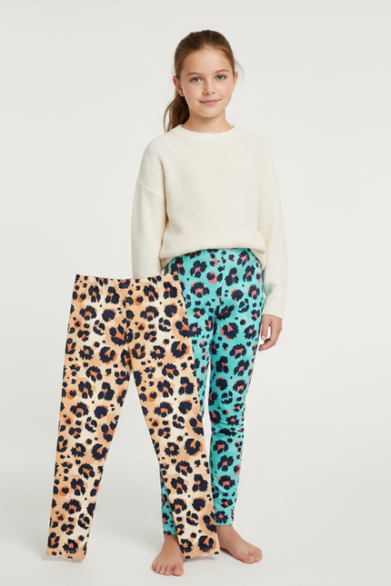 Pantalon Léopard Fille Slim Imprimé Multicolore Ajusté - Maille