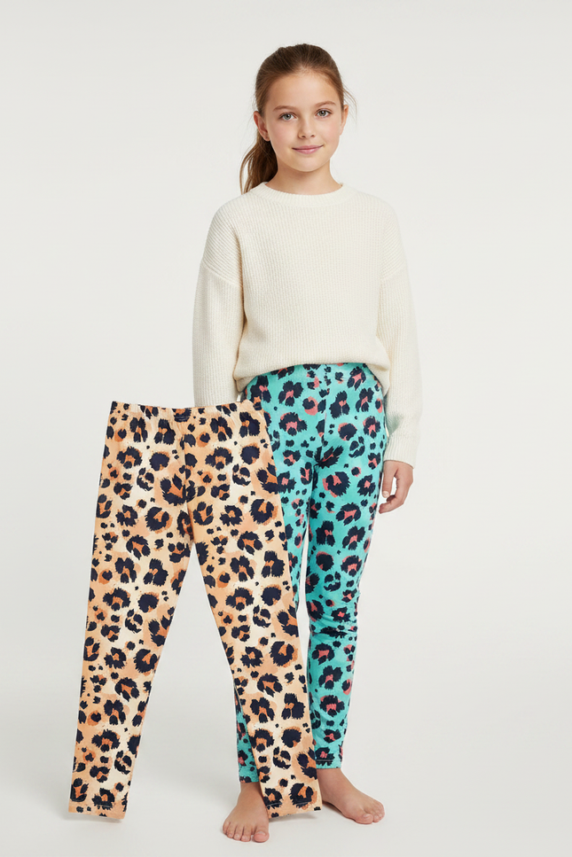 Pantalon Léopard Fille Slim Imprimé Multicolore Ajusté - Maille