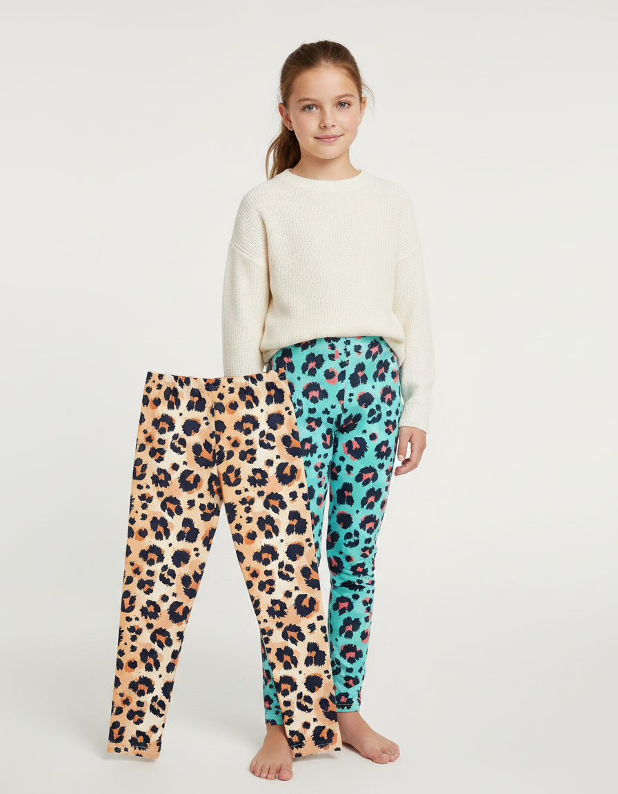 Pantalon Léopard Fille Slim Imprimé Multicolore Ajusté - Maille