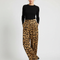 Pantalon Léopard Ample Fluide Satiné Marron