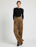 Pantalon Léopard Ample Fluide Satiné Marron