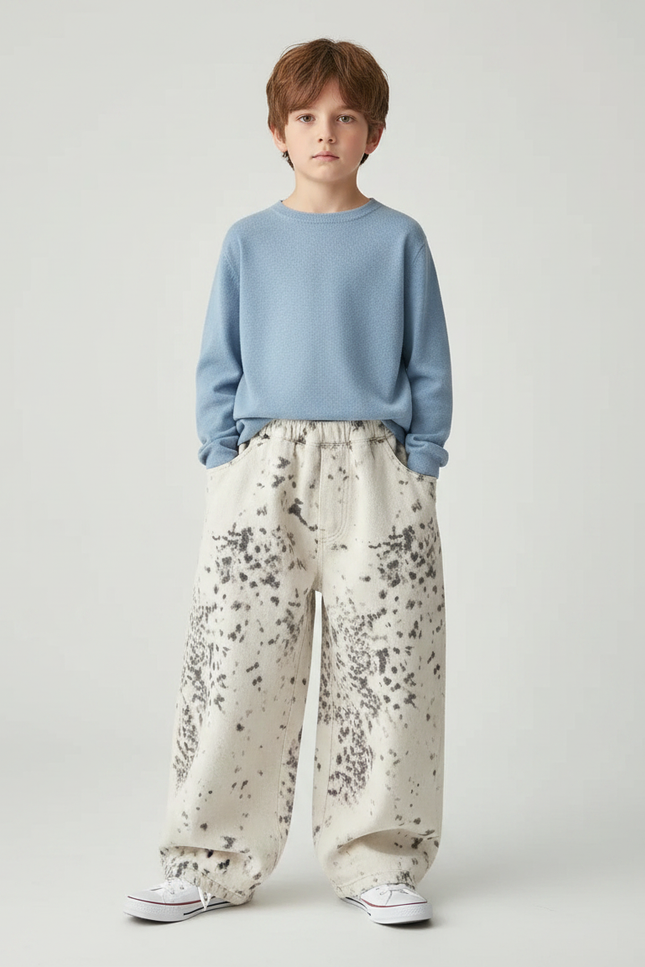 Pantalon Léopard Ample Beige Imprimé Garçon Décontracté - Coton