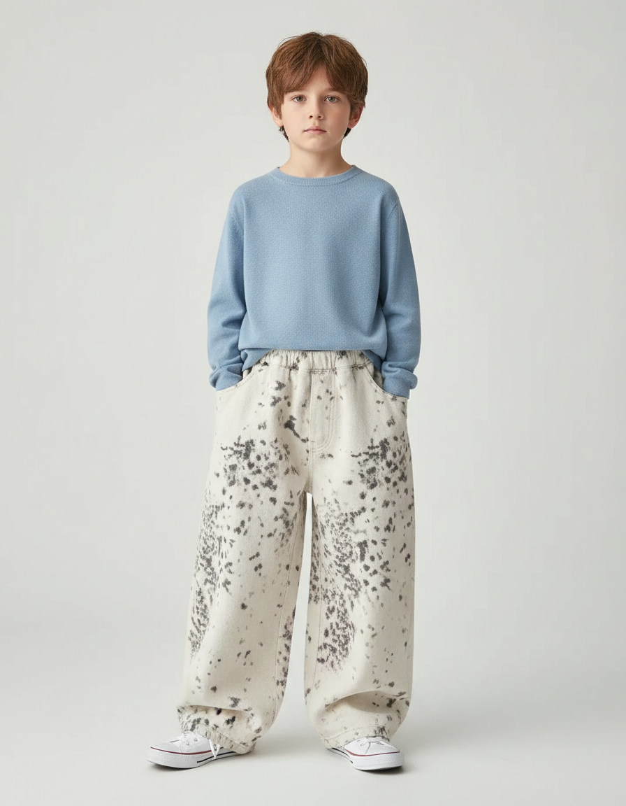Pantalon Léopard Ample Beige Imprimé Garçon Décontracté - Coton