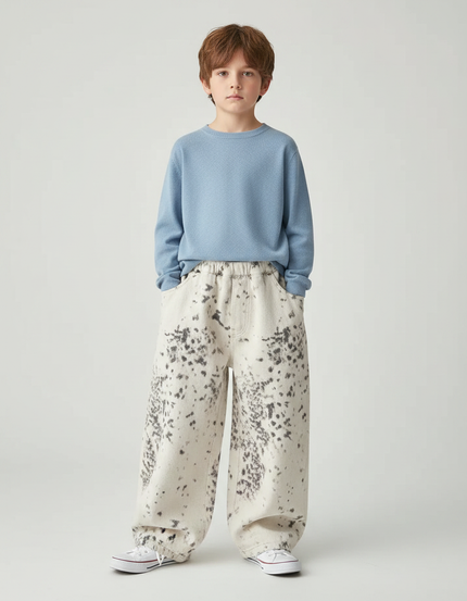 Pantalon Léopard Ample Beige Imprimé Garçon Décontracté - Coton