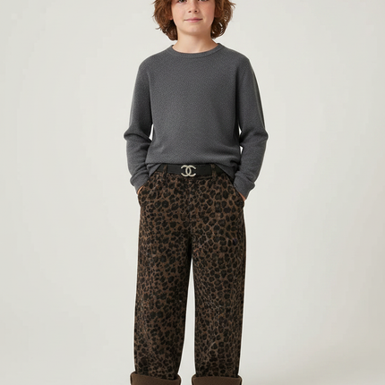 Pantalon Léopard Marron Ample Velours Doux Enfant