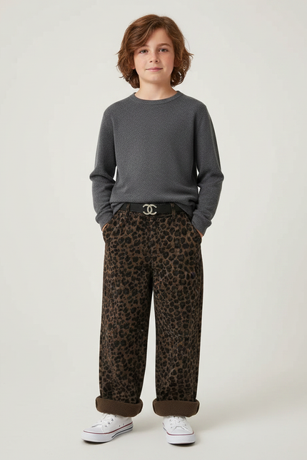 Pantalon Léopard Marron Ample Velours Doux Enfant