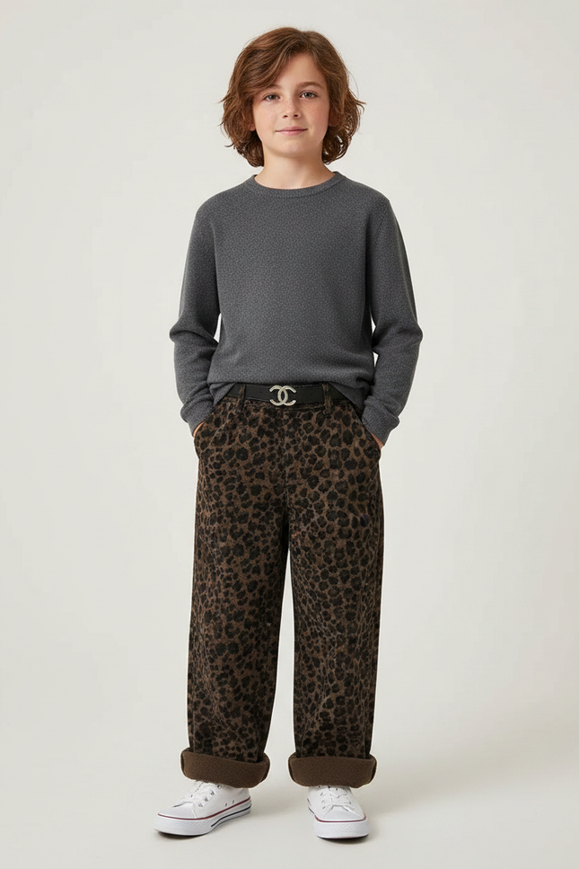 Pantalon Léopard Marron Ample Velours Doux Enfant