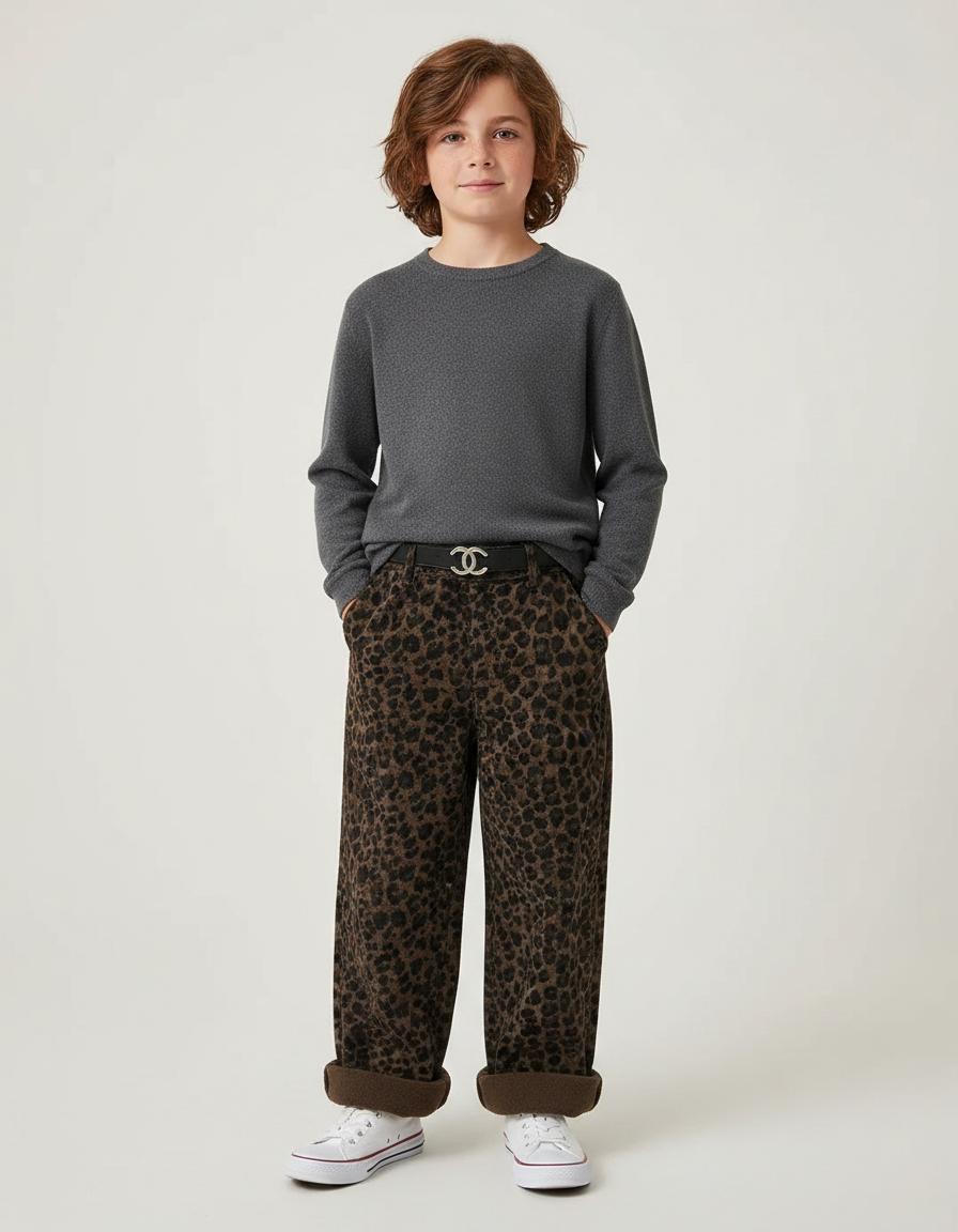 Pantalon Léopard Marron Ample Velours Doux Enfant