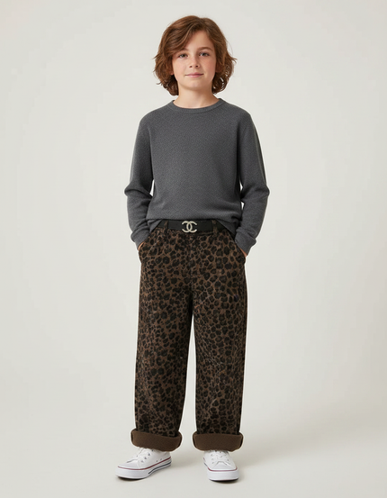 Pantalon Léopard Marron Ample Velours Doux Enfant