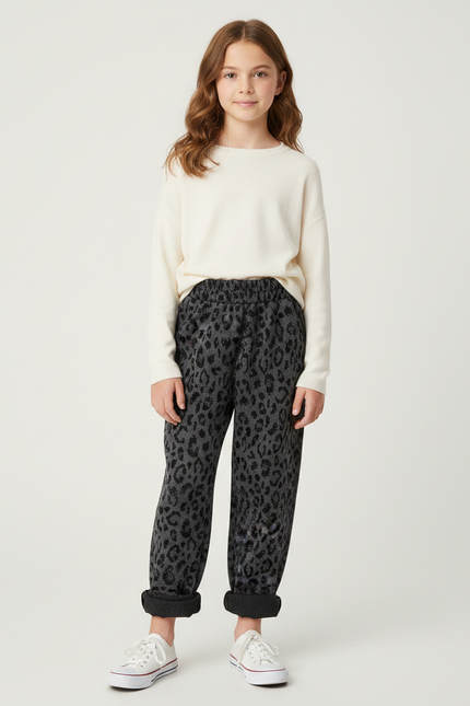 Pantalon Léopard Gris Foncé Ample Molletonné Enfant