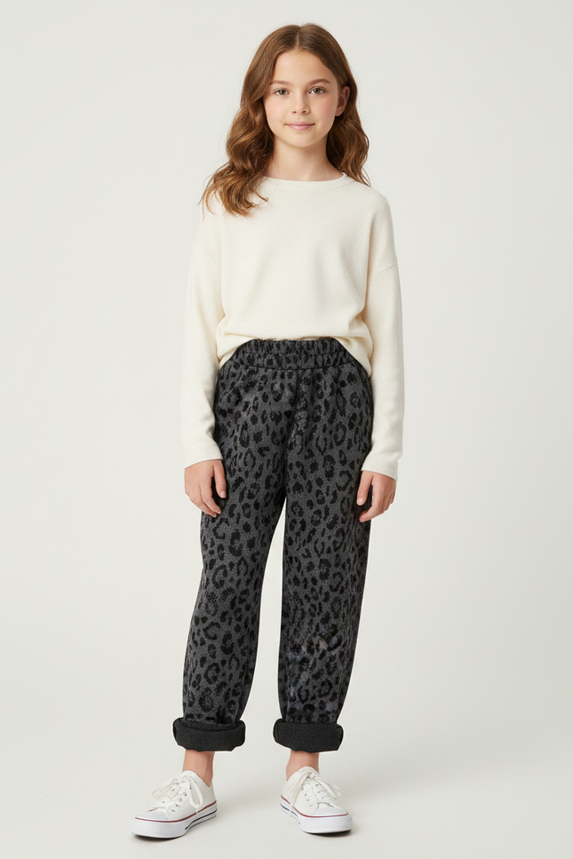 Pantalon Léopard Gris Foncé Ample Molletonné Enfant
