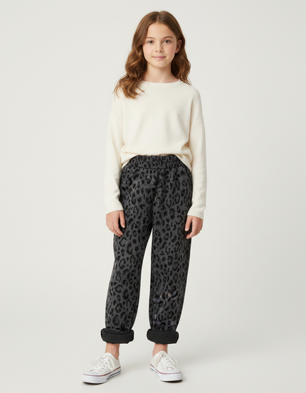 Pantalon Léopard Gris Foncé Ample Molletonné Enfant