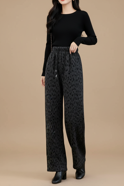 Pantalon Léopard Ample Épais Molleton Imprimé Hiver Femme