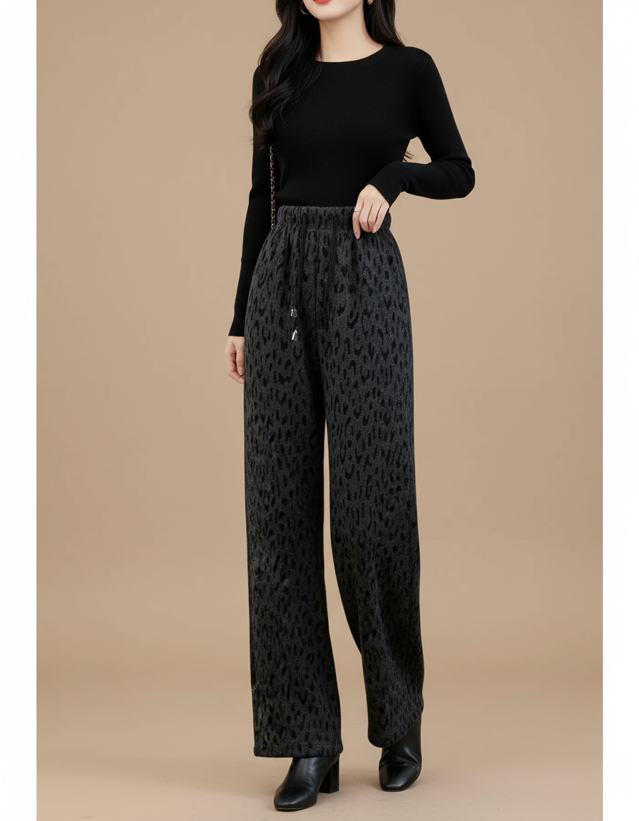 Pantalon Léopard Ample Épais Molleton Imprimé Hiver Femme