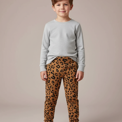 Pantalon Léopard Marron Enfant Coton Imprimé - Molleton