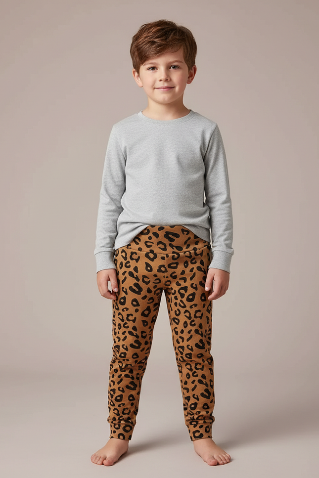 Pantalon Léopard Marron Enfant Coton Imprimé - Molleton