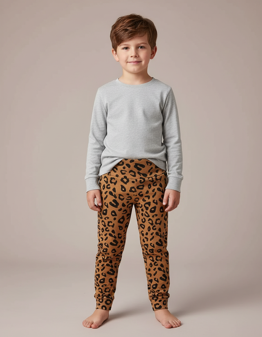 Pantalon Léopard Marron Enfant Coton Imprimé - Molleton