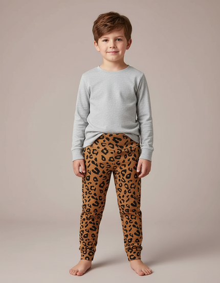 Pantalon Léopard Marron Enfant Coton Imprimé - Molleton