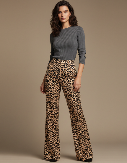 Pantalon Léopard Taille Haute Fluide Ample Chic - Imprimé Viscose