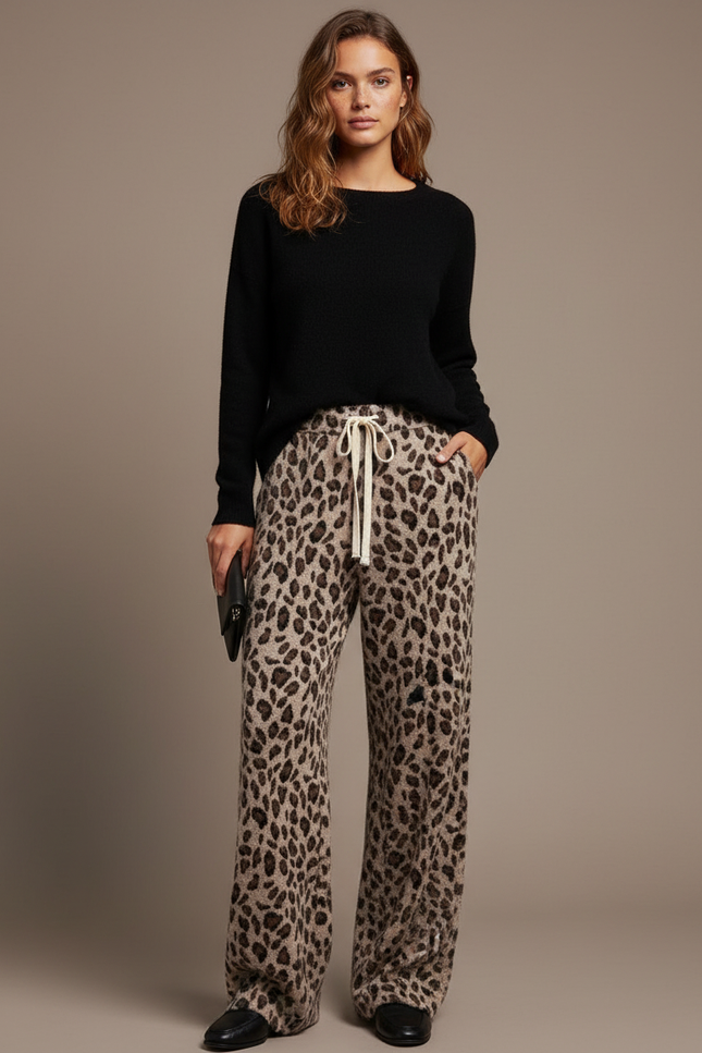 Pantalon Léopard Ample Velours Imprimé Décontracté Femme - Maille