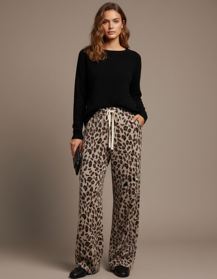 Pantalon Léopard Ample Velours Imprimé Décontracté Femme - Maille