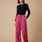 Pantalon Léopard Rose Ample Cargo Imprimé Décontracté - Coton