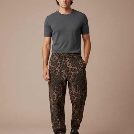 Pantalon Léopard Marron Ample Imprimé Streetwear Homme - Molleton