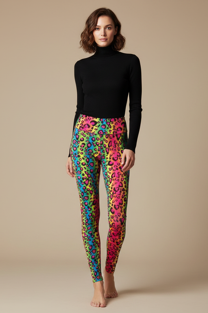 Pantalon Léopard Multicolore Imprimé Moulant Stretch Femme - Polyester