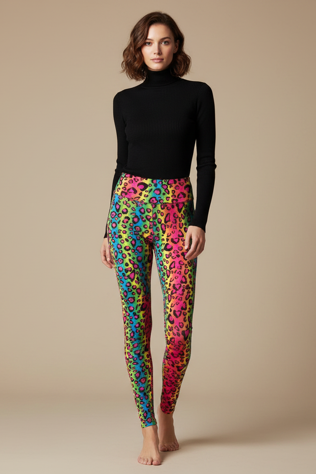 Pantalon Léopard Multicolore Imprimé Moulant Stretch Femme - Polyester