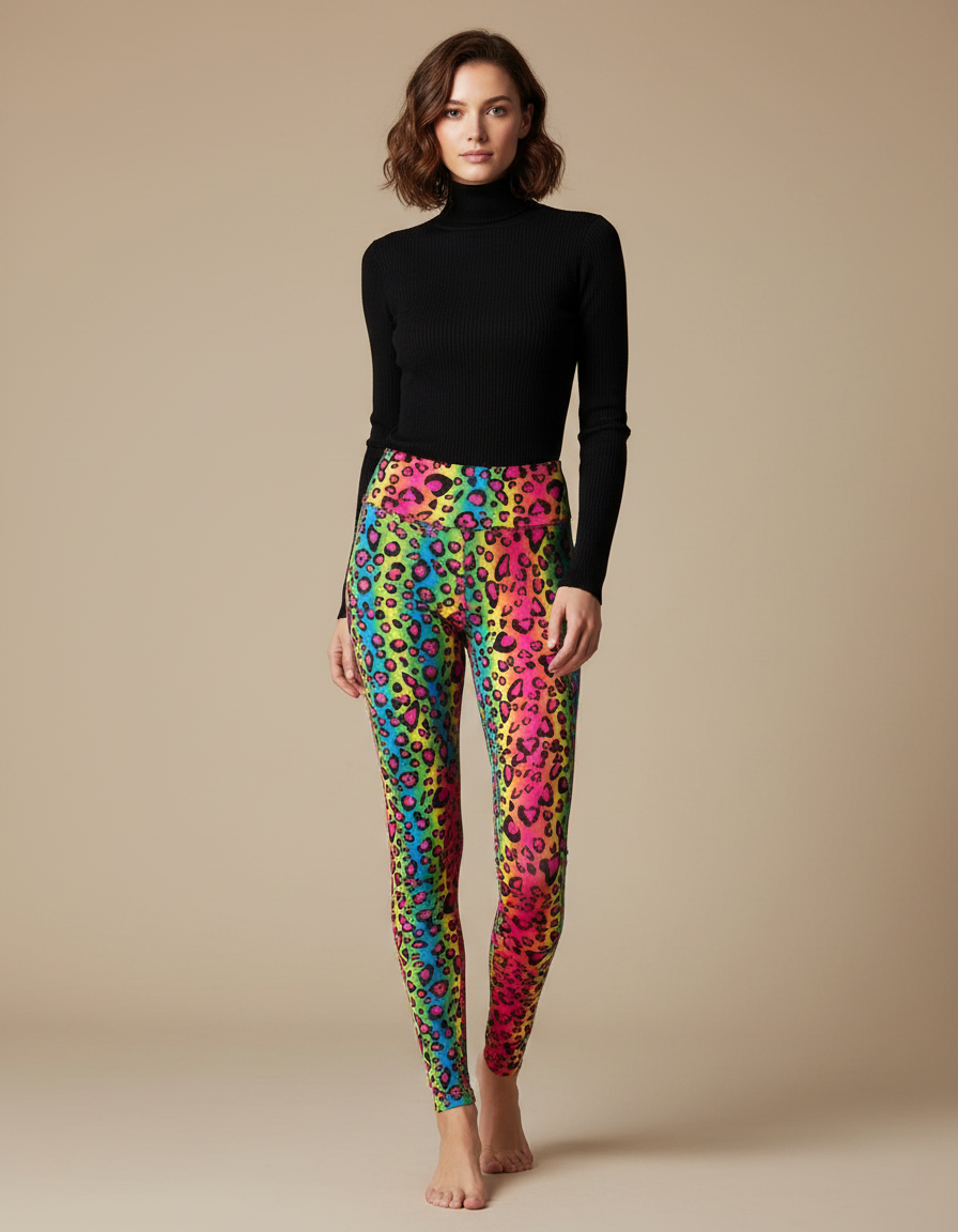 Pantalon Léopard Multicolore Imprimé Moulant Stretch Femme - Polyester