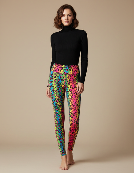 Pantalon Léopard Multicolore Imprimé Moulant Stretch Femme - Polyester