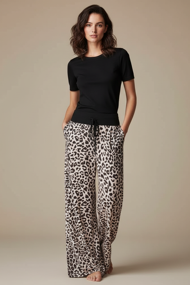 Pantalon Léopard Fluide Ample Imprimé Femme Décontracté - Viscose