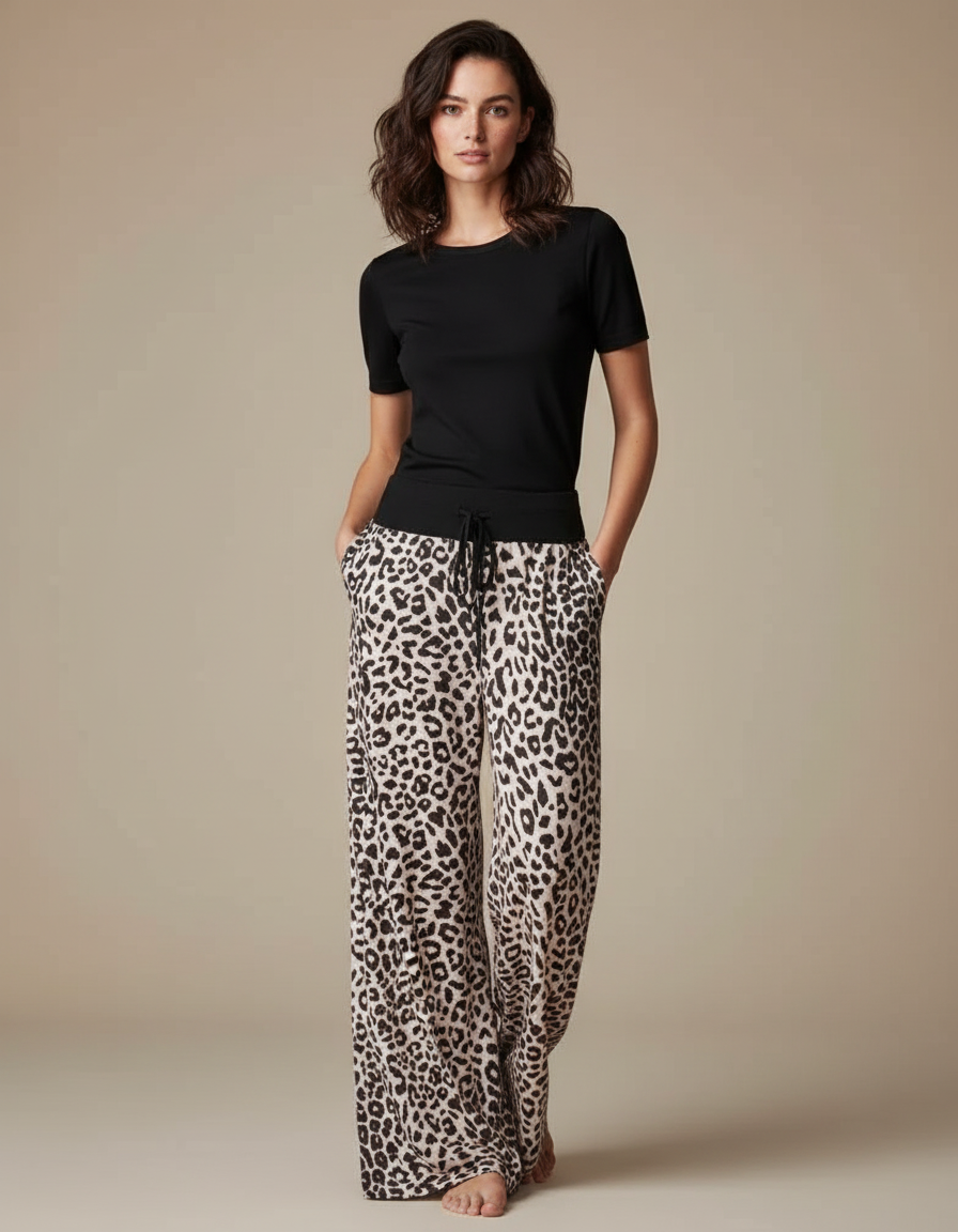 Pantalon Léopard Fluide Ample Imprimé Femme Décontracté - Viscose