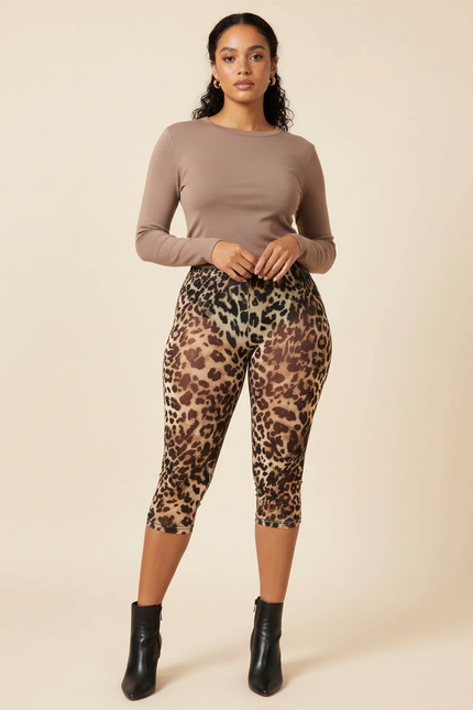 Pantalon Léopard Court Moulant Élastique Imprimé Y2K - Maille