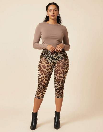 Pantalon Léopard Court Moulant Élastique Imprimé Y2K - Maille