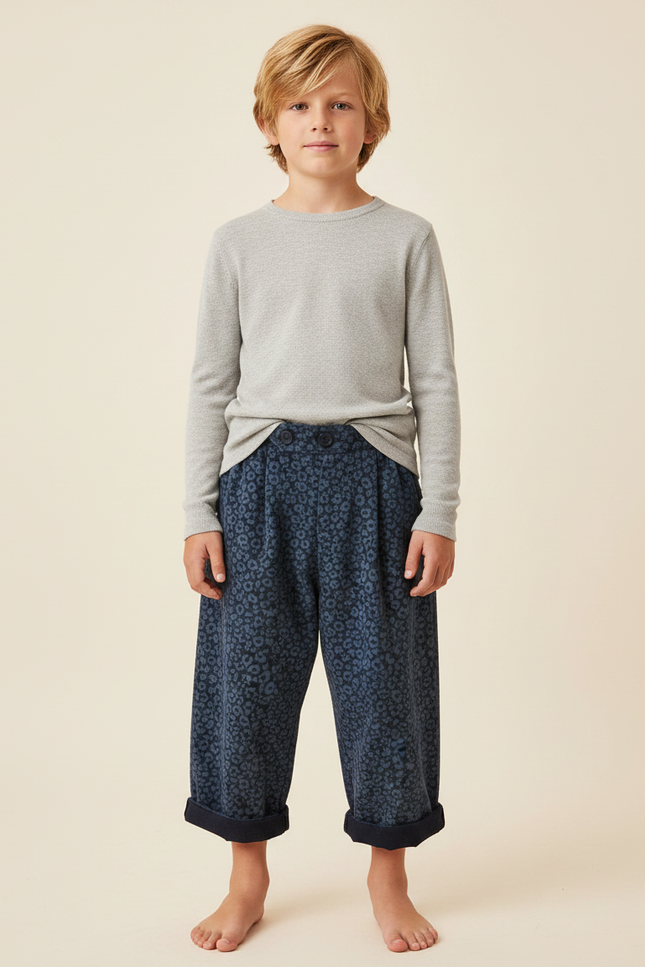 Pantalon Léopard Bleu Marine Ample Coton Enfant - Molleton