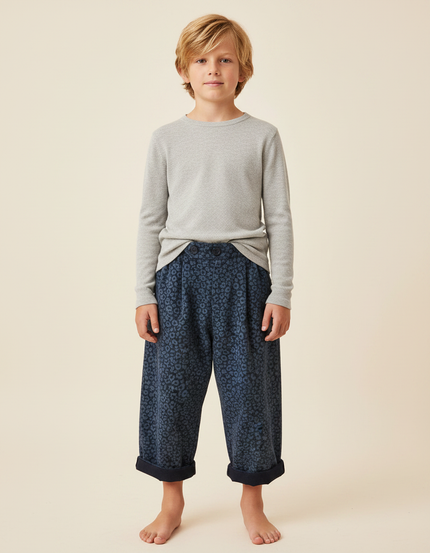 Pantalon Léopard Bleu Marine Ample Coton Enfant - Molleton