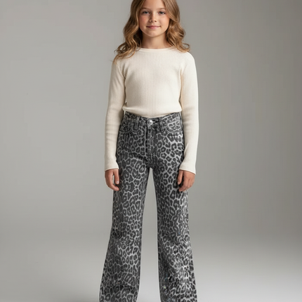 Pantalon Léopard Gris Ample Imprimé Denim Femme - Jean