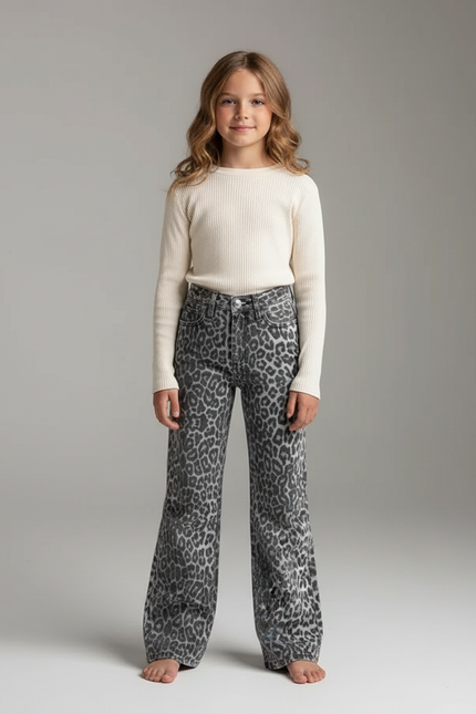 Pantalon Léopard Gris Ample Imprimé Denim Femme - Jean