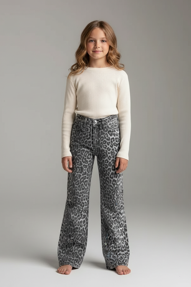Pantalon Léopard Gris Ample Imprimé Denim Femme - Jean