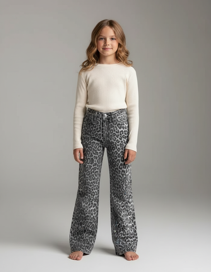 Pantalon Léopard Gris Ample Imprimé Denim Femme - Jean