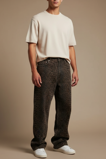 Pantalon Jeans Leopard - Marron