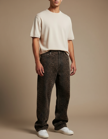 Pantalon Jeans Leopard - Marron