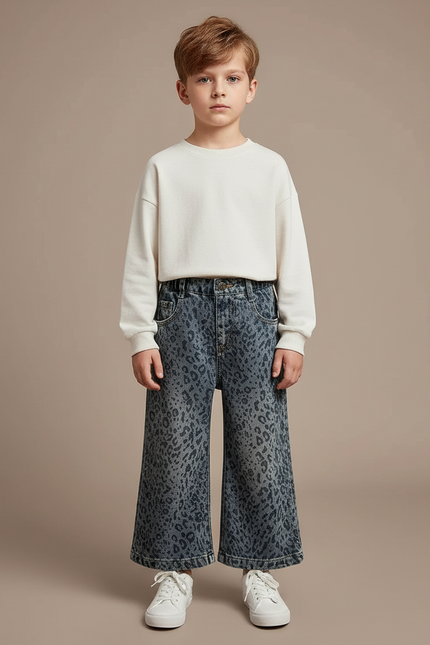 Pantalon Léopard Denim Ample Délavé Enfant - Imprimé Jean