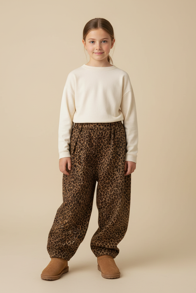 Pantalon Léopard Harem Marron Imprimé Molletonné Enfant
