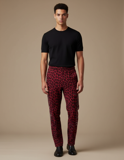 Pantalon Léopard Rouge Slim Imprimé Homme Chaînes - Maille