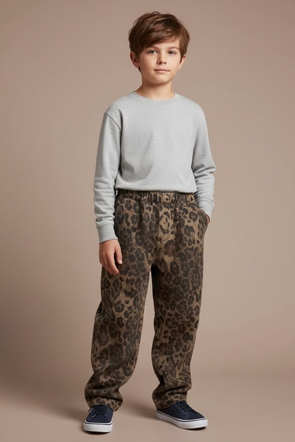 Pantalon Léopard Ample Imprimé Marron Décontracté Enfant - Molleton