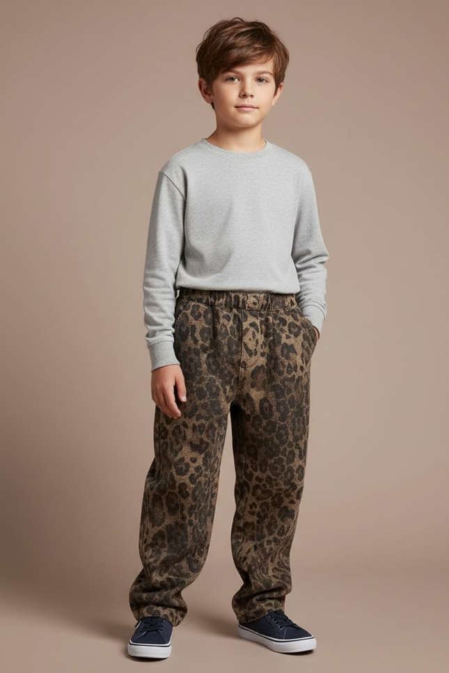 Pantalon Léopard Ample Imprimé Marron Décontracté Enfant - Molleton