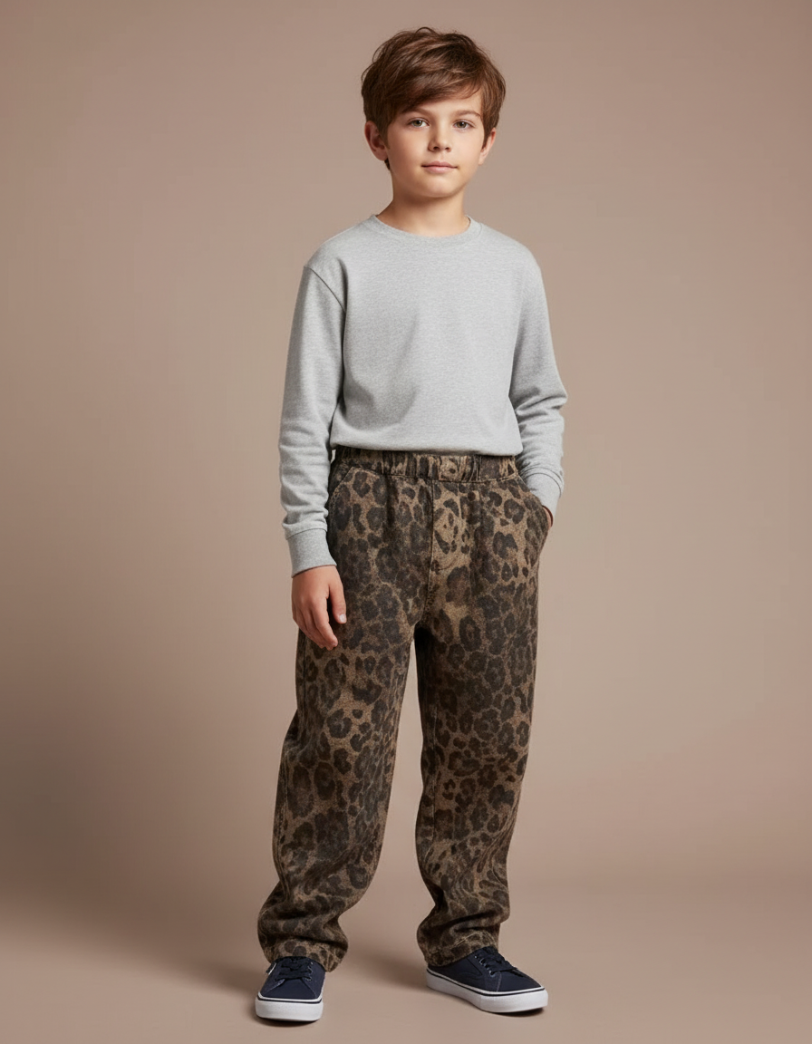 Pantalon Léopard Ample Imprimé Marron Décontracté Enfant - Molleton