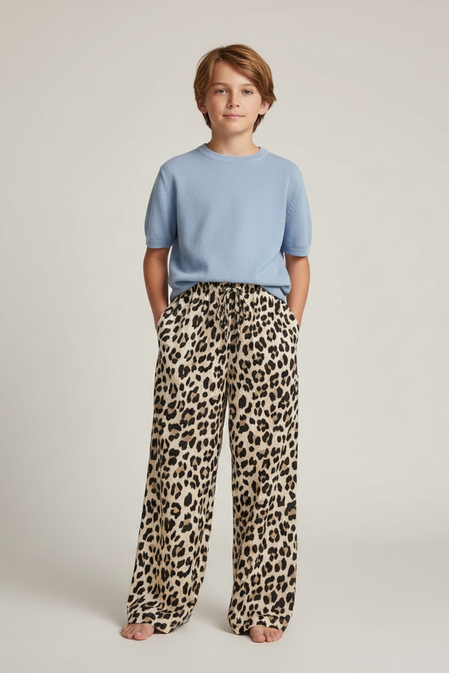 Pantalon Léopard Ample Imprimé Beige Fluide Enfant - Viscose